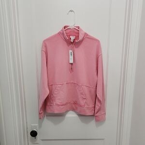 NWT Chico's Weekend French Terry Half Zip Pink Knit Top Size 1 (US Medium)